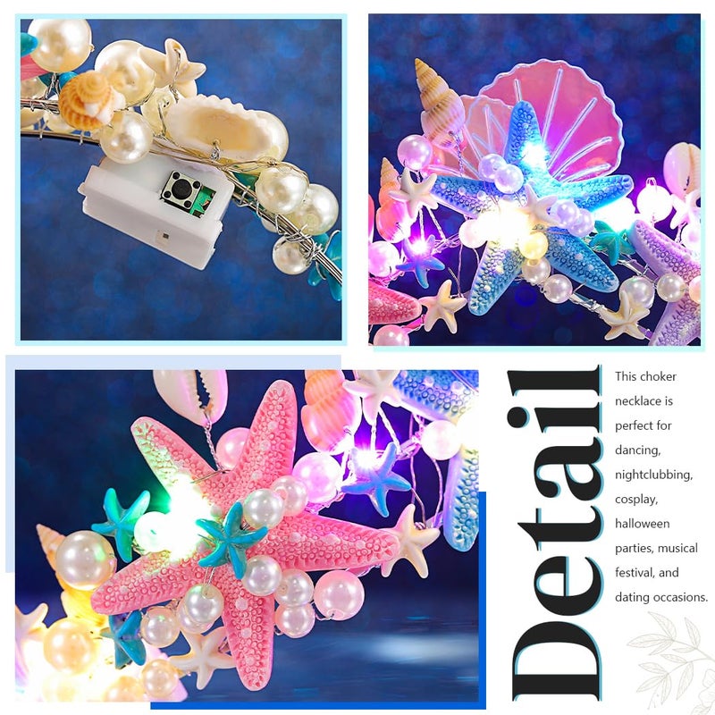 GENBREE Light Up Mermaid Crown LED Seashell Headband Starfish Hair Accessories for Women - Image 3